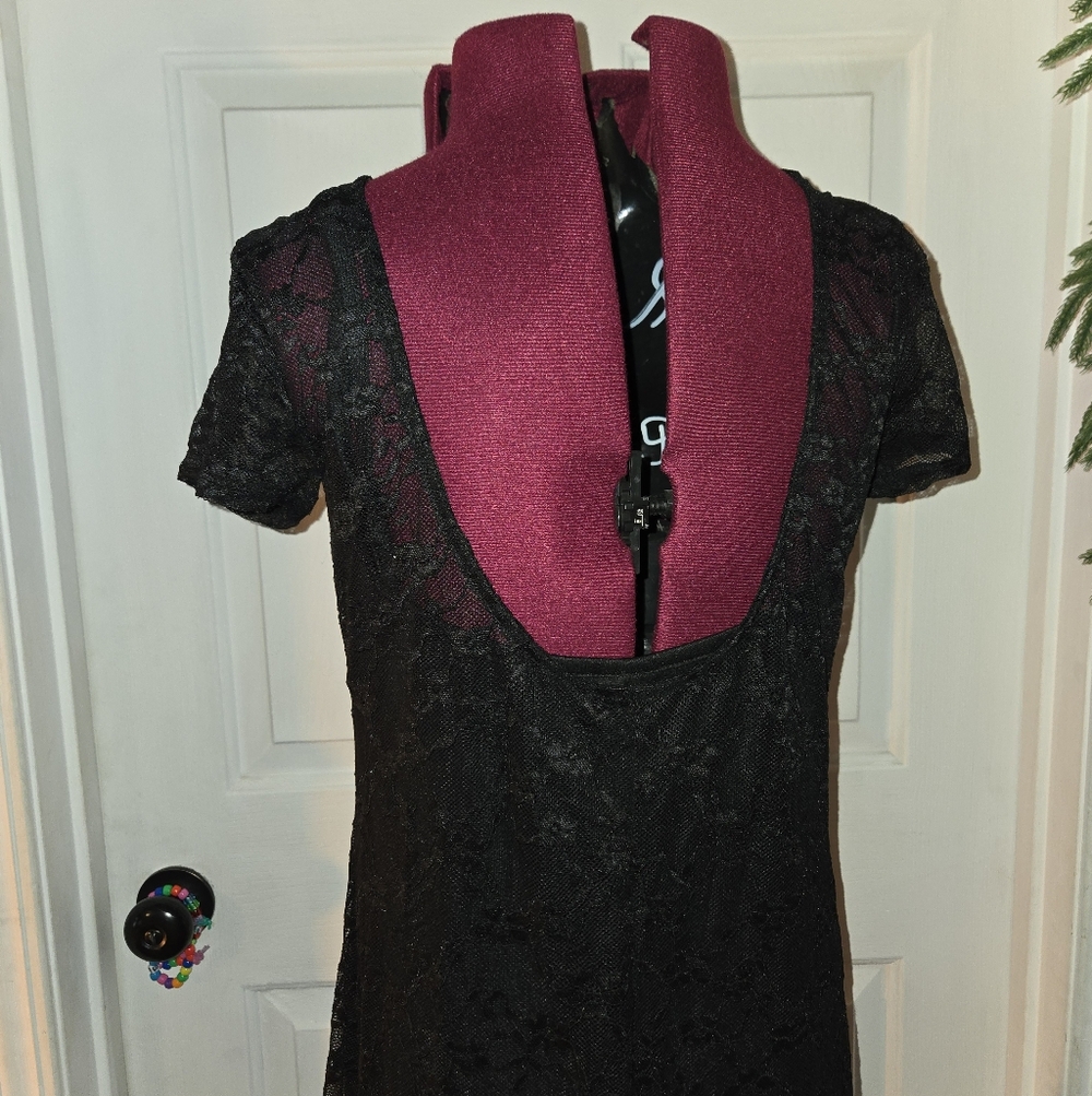 Wild Fable Black Maxi Semi Backless Lace Dress With Slit Medium - Picture 3 of 8